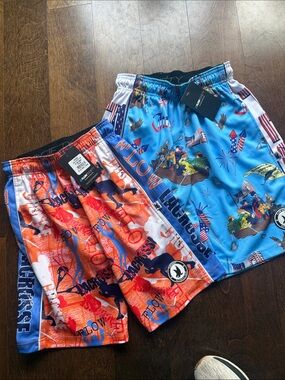 Society Kids Shorts - Bright Blue & Orange Patriotic Print